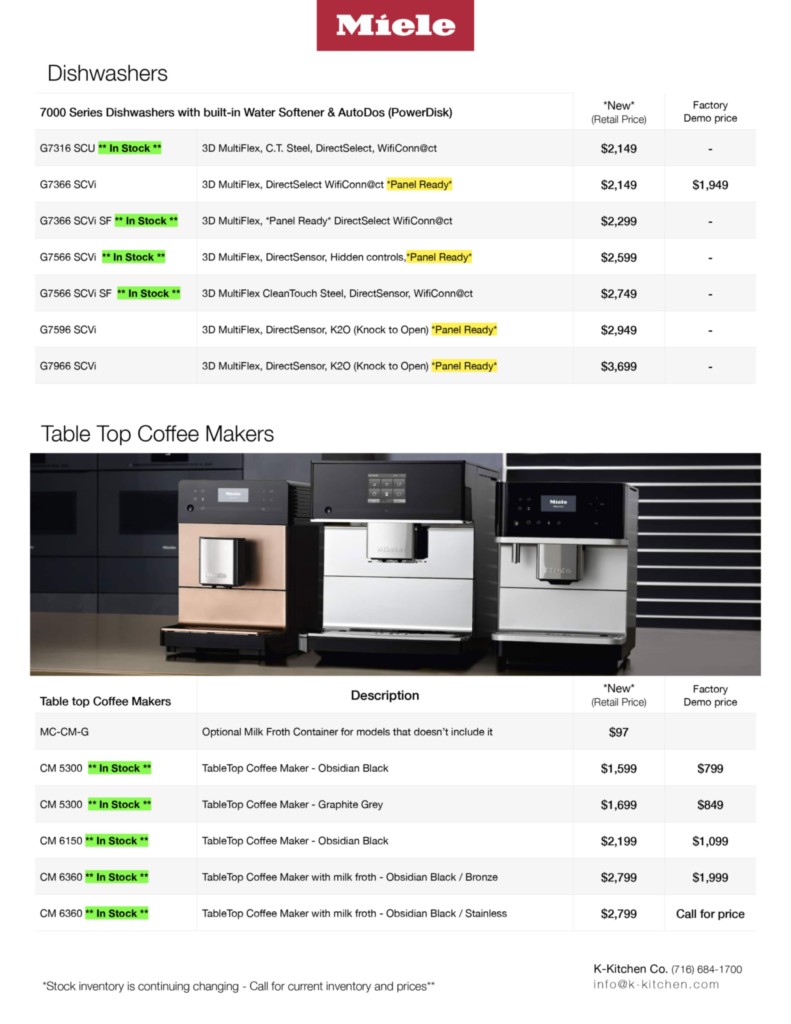 Miele Appliance Demo List