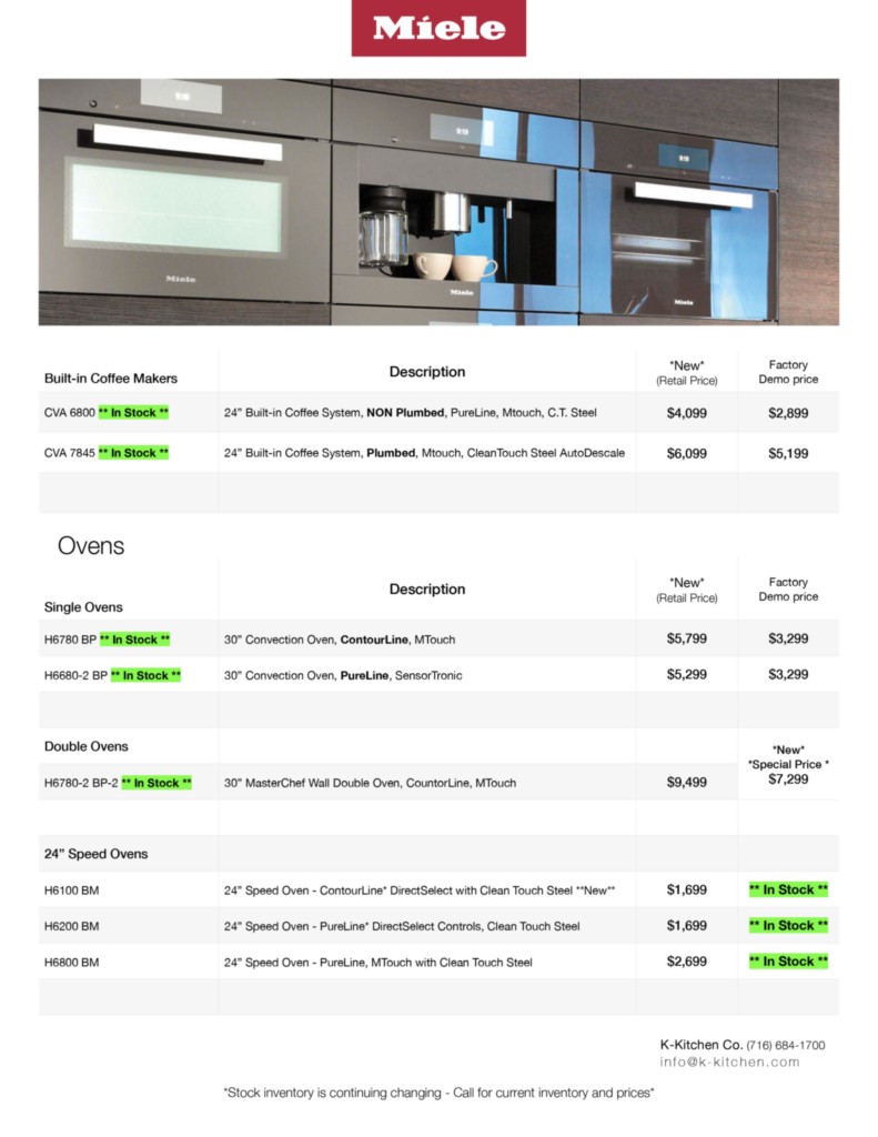 Miele Appliance Demo List